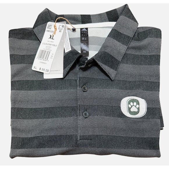 Adidas Polo Shirt XL Short Sleeve Black Gray Stripe Paw Logo Rare Globe Mark NWT - Picture 1 of 7